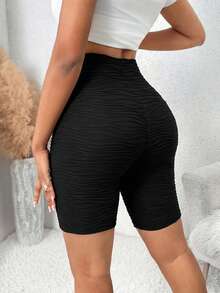 SHEIN Lady 女款素色休閒百搭日常出遊緊身底層短褲 - 黑色 - 查看 2