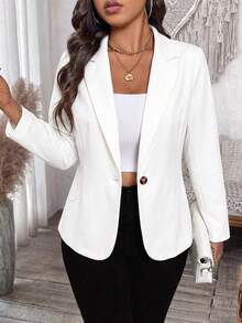 EMERY ROSE Women's Plus Size Solid Color Minimalist Fashion Casual Daily Blazer Jacket, Autumn Clothing Fall - White - View 1