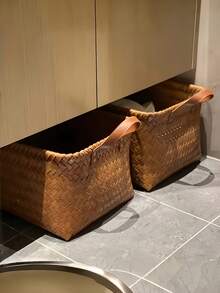 2Pcs Rustic Woven Storage Basket, Multiuse For Cosmetics Jewelry Books Clothes Home Car - Multicolor - View 5