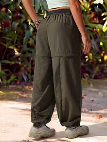 WanderVale Women's Solid Color Cargo Pocket Loose Fit Hiking Pants - Dark Green - View 4
