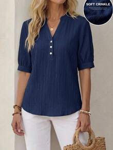 EMERY ROSE Women's Textured Fabric Blue Shirt, Versatile For Work, Commuting, Casual, Teacher, Back To School Season - Blue - View 1