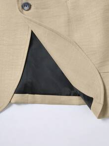 Manfinity Mode Conjunto de traje formal para hombre con blazer de cuello de solapa & pantalones, formal de primavera/verano, ceremonia - Caqui - Ver 7
