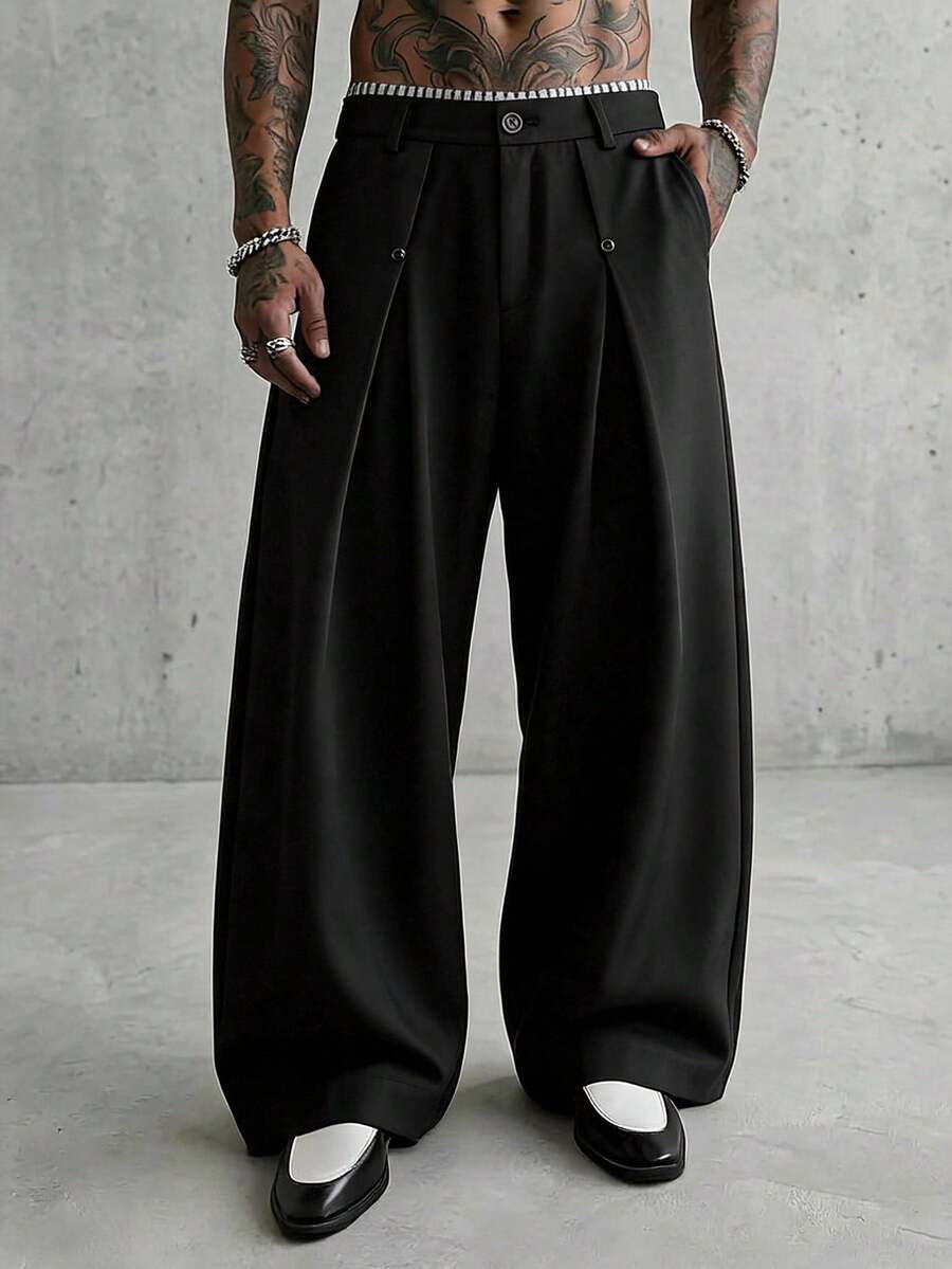 AXEPEAK Men's Solid Color Casual Versatile Daily Wear Long Pants - Black - View 1