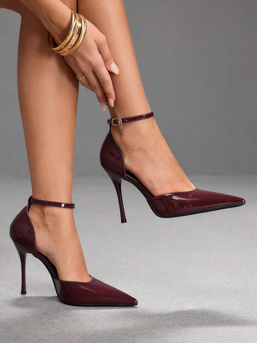 CUCCOO SZL Sepatu hak tinggi wanita dengan bagian belakang tertutup dan lapisan mengkilap, simpel dan bergaya untuk bepergian. - Burgundy - View 1