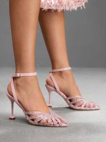 CUCCOO SZL New European And American Fashion Rhinestone Hollow Lace-Up Pointed High-Heeled Sandals Fall Shoes - Baby Pink - View 4