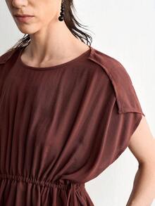Aalyst Women's Fashion Solid Color Casual Versatile Work Essential INS Style Tie-Up Linen Shirt - Brown - View 7