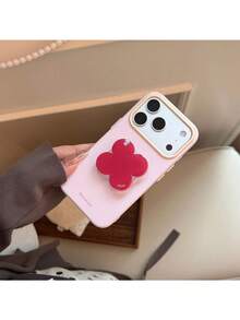 ShellaStory Ins風彩色不對稱幾何手機支架，適用 Apple 17 Pro、16、13、15 系列手機殼，個性化軟質粗紋，簡約撞色小眾風格 - 莓粉 - 查看 5