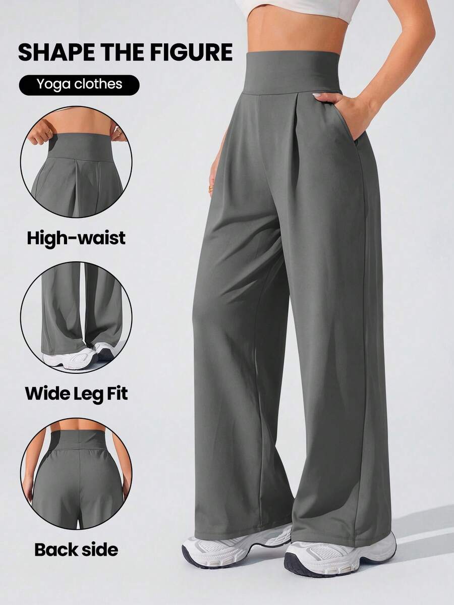 Easithlete Easithlete Women's Solid Color High Waist Pocket Loose Fit Sports Pants - Flint Stone - View 1