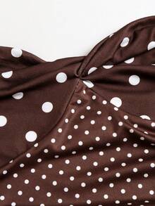 Sweetra Y2K Sexy Vacation Asymmetrical Polka Dot Patchwork Elegant Slimming A-Line Maxi Dress - Coffee - View 4
