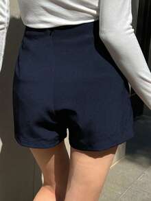 DAZY Women's Solid Color High Waist Casual Versatile Daily Wear Shorts - Navy Blue - View 3