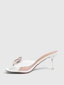 CUCCOO SZL New Square Toe Transparent TPU Heel Sandals One-Piece Pearl Bow Decoration Romantic - White - View 4