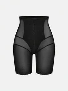 SHAPORA 1件女款純色前拉鍊塑形短褲 - 黑色 - 查看 8