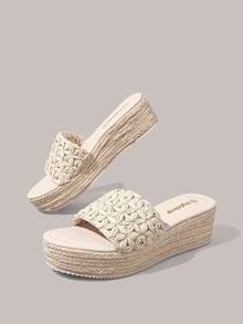 Styleloop Women's Platform Sandals, Upper Woven Straw Material Breathable And Empty Decoration, Bohemian Style, Holiday Atmosphere, Summer Wear, Travel - Apricot 15 - View 4