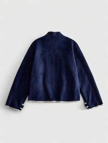 ROMWE MEN Men's Colorblock Stand Collar Fashion Versatile Casual Jacket - Blue - View 9