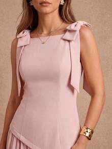 Enchnt Elegantes ärmelloses Sommerkleid mit Schleifendekor - Pink - Übersicht 2