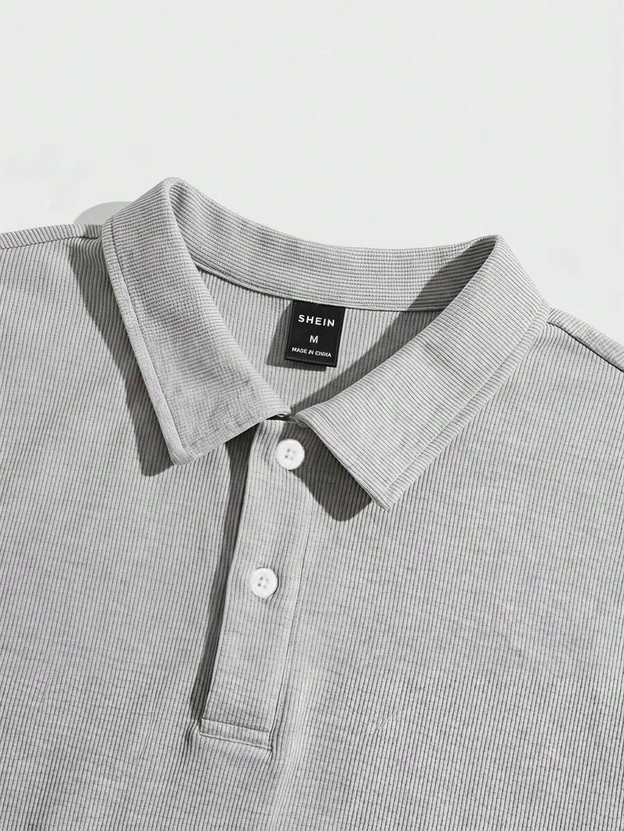 SWAVVY 男士素色休閒通勤旅行短袖 Polo 衫 - 灰色 - 查看 1