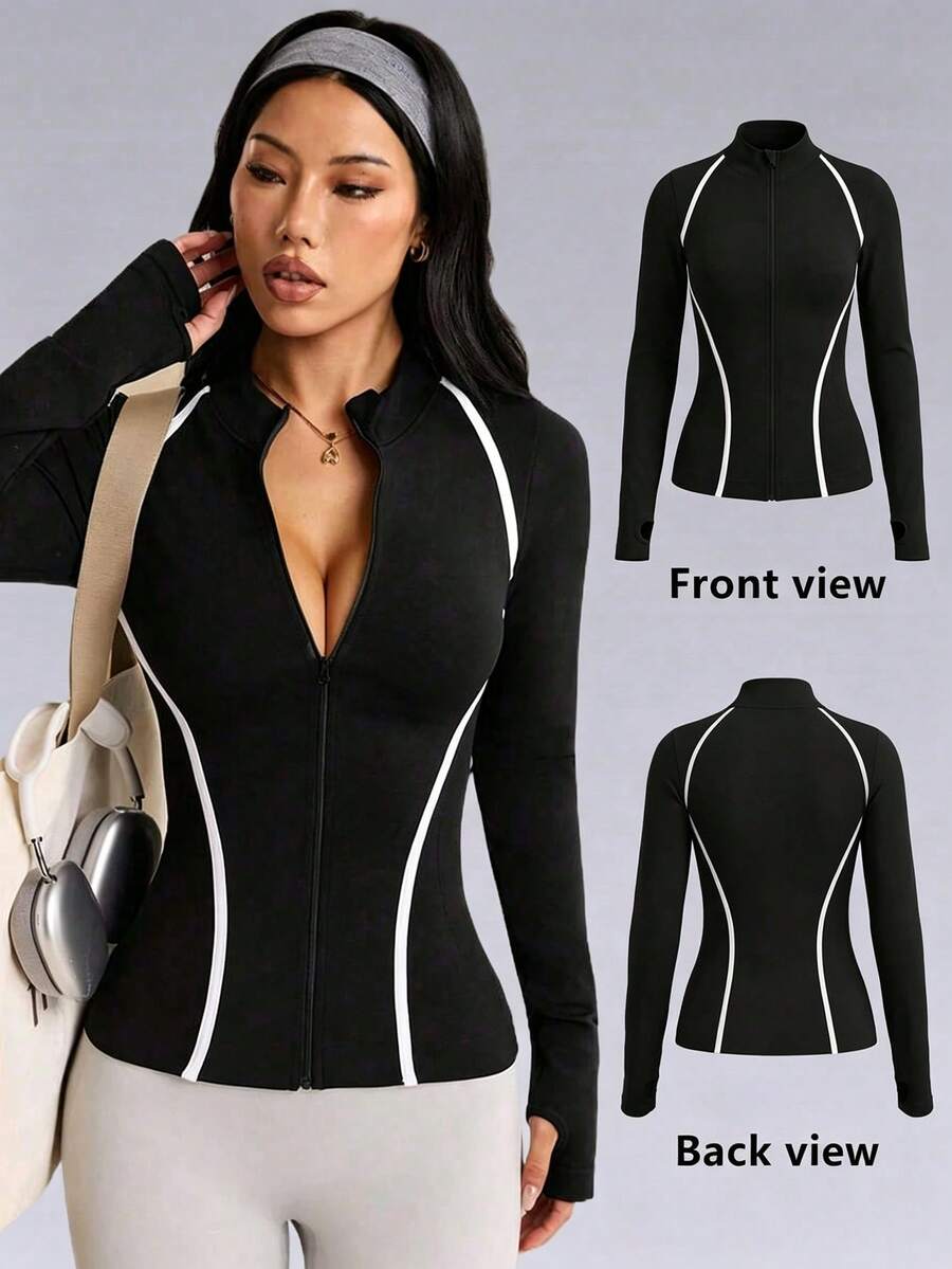 Dewbera Dewbera Women's High Elasticity Seamed Sports Jacket - Black - View 1