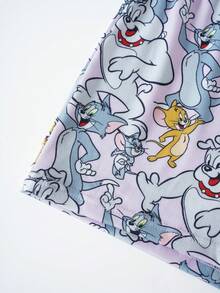 TOM & JERRY X SHEIN 女款字母卡通印花休閒平底短褲 - 粉色 - 查看 5