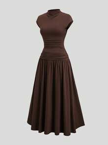 Sweetra Spring/Summer New Vintage Dark Brown 2 Pieces Set, Tank Top And Skirt Set, Casual Elegant Everyday Day Time - Coffee Brown - View 4