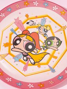 THE POWERPUFF GIRLS X Joivida 1pc X Joivida Pink White Color Ceramic Dinner Plate, Energetic Cartoon Design, Perfect For Home, Kitchen, As Snack, Candy, Dessert, Cake, Fruit Plate, Great For Family, Party, Picnic, Wedding, A Vibrant Gift - Multicolor - View 2