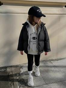 DAZY Jaket Musim Dingin Kasual Sehari-hari dengan Resleting untuk Anak Perempuan Warna Polos - Hitam - View 7