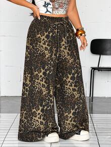 Jeanoix Y2K Casual Decent Plus Size Women's Leopard Print Washed Wide Leg Denim Jeans Formal Date Night Lime Green Summer - Multicolor - View 4