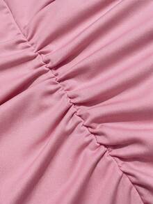Maweii Plus Size Asymmetric Shoulder Ruched Bow Tie Waist Drawstring Romper,Blush Pink Summer Smart Casual Everyday Mal Flattering Short Jumpsuit,Holidays - Pink - View 6