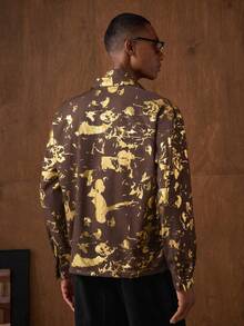 HIMLAND Luxurious Brown Shirt With Gold Metallic Abstract Print Long Sleeve Casual Button Down Top
Fashionable Long Sleeve Button Down Shirt Gold - Coffee Brown - View 5