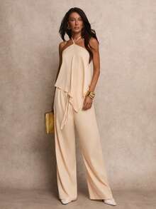 Glamine Women's Solid Color Asymmetric Hem Halter Tank Top And Pants Casual 2 Pieces Set For Vacation - Multicolor - View 1