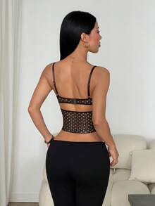 SHEIN PETITE 女款蕾絲飾邊波點性感約會細肩帶背心上衣 - 棕色 - 查看 2