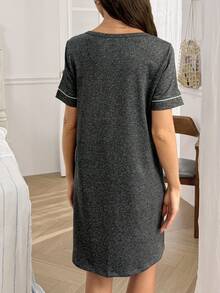 BloomMama Maternity Short Sleeve Front Button Home Dress - Grey - View 2
