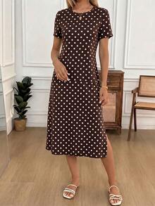 SHEIN LUNE 女款波點拼接設計休閒日常夏季中長洋裝 - 彩色 - 查看 6