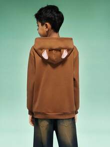 SCOOBY-DOO X SHEIN Tween Boy Cartoon Dog 3D Ear Design Loose Fit Warm Fleece Sweatshirt, Autumn/Winter - Brown - View 5