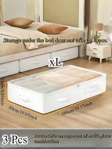 3pcs White Foldable Under Bed Storage Bins Closet Organizer Multi-Use For Blankets Dresses Quilts Pillows Clothes Home Storage - Multicolor - View 4