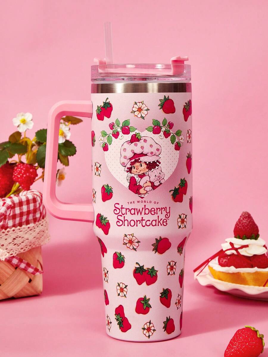 Strawberry Shortcake X Joivida 40盎司不鏽鋼保溫杯/咖啡杯,附手把與吸管,防漏保溫(可保溫或保冷) - 粉色 - 查看 1