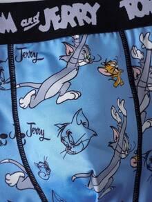 TOM & JERRY X SHEIN Men's Letter Print Colorblock Cartoon Print Casual Daily Boxer Briefs 3pcs/Pack - Blue and White - View 5