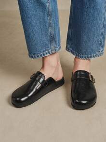 Solecia Closed Toe Mules, Metal Buckle, Workplace Commuting Thin Mules Shoes - Avocado black - View 7