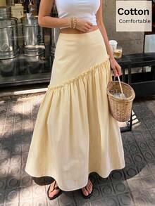 Siren Gaze Summer Vacation Casual Striped Long Skirt - Yellow - View 1