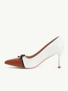 CUCCOO CHICEST Women's Pointed Toe Brown & White Colorblock Minimalist Comfortable Commuter Versatile High Heel Pumps, Fashionable Sexy Party Banquet - Brown and white two-color # - View 4