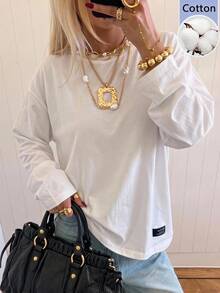SHEIN EZwear 夏季純色蝴蝶結裝飾短版修身T恤 - 白色 - 查看 10