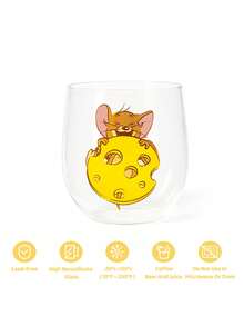 TOM & JERRY X SHEIN 卡通貓鼠印花高硼矽玻璃杯，24.35oz/720ml大容量保溫杯，起司圖案，可愛角色玻璃器皿，適合日常使用 - 無色 - 查看 3