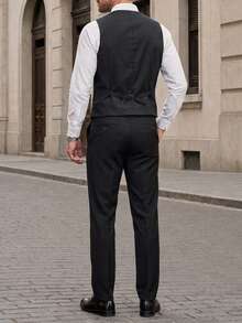 Manfinity Mode Men's Waistcoat And Trousers Formal Suit Suit, Men 2 Piece Suit, Ceremony - Black - View 2