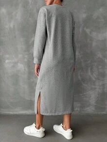 SHEIN Cottnline Solid Split Hem Sweatshirt Dress - Grey - View 2