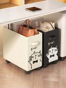 1PC Plastic Under Desk Rolling Storage Cart Multifunction Organizer Basket With Wheels Cute Cat Pattern Office Supplies For Home Workplace Back To School Supplies Mobile Desk Organizer - Multicolor - View 5