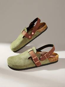 Solecia Spring Summer New Suede Buckle Design Comfortable Slip-On Dark Green Men's Pumps Home & Outdoor Travel Vacation - Dark Green - View 6