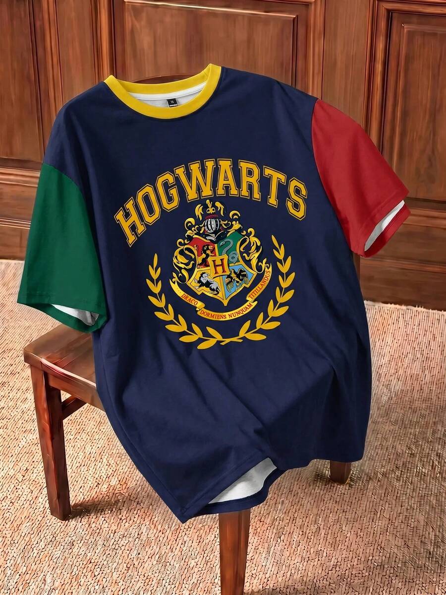 HARRY POTTER X SHEIN 大码女式字母印花圆领短袖休闲T恤, - 白色 - 查看 1