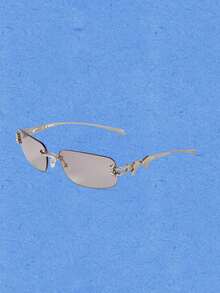 Popjeli Y2K Millennium Wind Four-Pointed Star Rivet Frameless Sunglasses, Cold Silver Metal Hollow Thin Temple Light Gray Pieces, Niche Heavy Industry Metal D - Silver - View 4