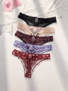 PetitDoll 5 piezas Conjunto de tanga de mujer con volantes de malla - Multicolor - Ver 2