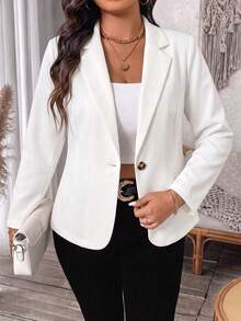 EMERY ROSE Women's Plus Size Solid Color Minimalist Fashion Casual Daily Blazer Jacket, Autumn Clothing Fall - White - View 3