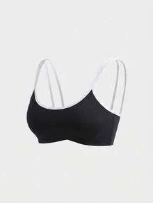 SHEIN Cheerettes 女款拼色休閒日常細肩帶運動內衣 - 黑與白 - 查看 6